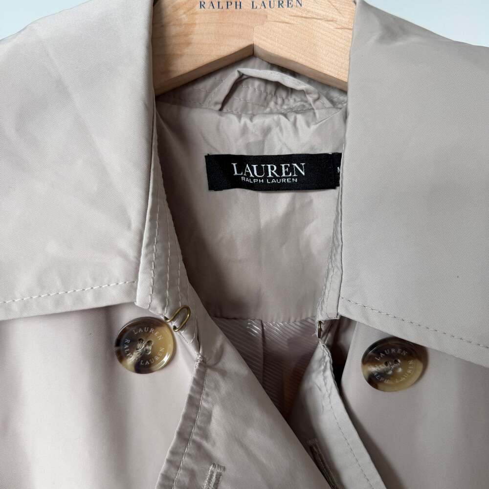 NWT Ralph Lauren Short Trench Coat Khaki Beige Size M Belted Classic - Picture 3 of 8